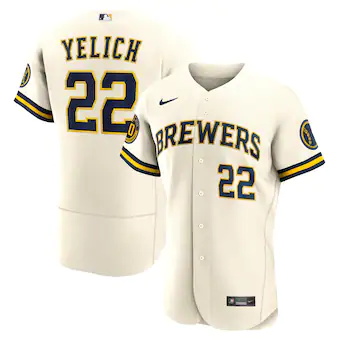 mens nike christian yelich cream milwaukee brewers home aut